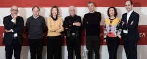 The jury of the Frederick Kiesler Prize 2018 (from left to right): Pedro Gadanho, Rainer Fuchs, Julia Peyton-Jones, Germano Celant, (Hani Rashid), Angelika Fitz, (Peter Bogner). Photo by Sabine Hauswirth